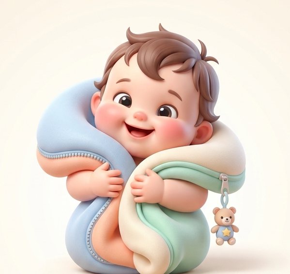 Illustration of a happy baby bundled in pastel Clingy Baby blankets
